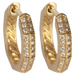 David Yurman Yellow Gold Diamond Stax Faceted Huggie Earrings