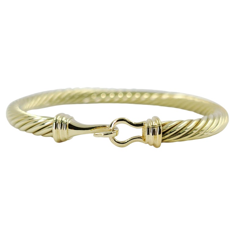 David Yurman 14 Karat Yellow Gold Cable Hook Bracelet at 1stDibs