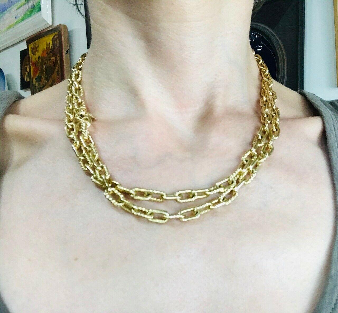 David Yurman Yellow Gold Oval Link Long Chain Necklace In Excellent Condition In Beverly Hills, CA