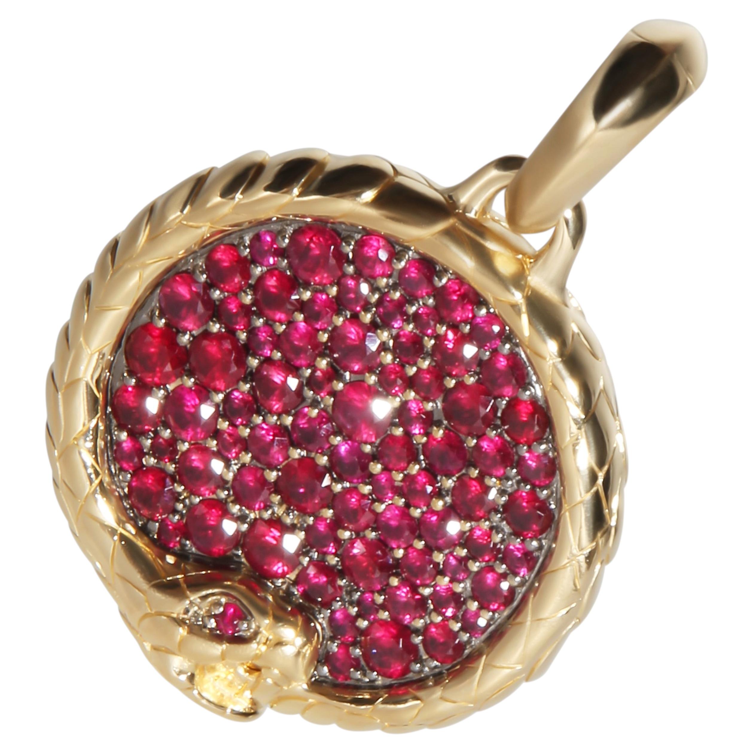 David Yurman Yellow Gold Ruby Ouroboros Amulet Pendant