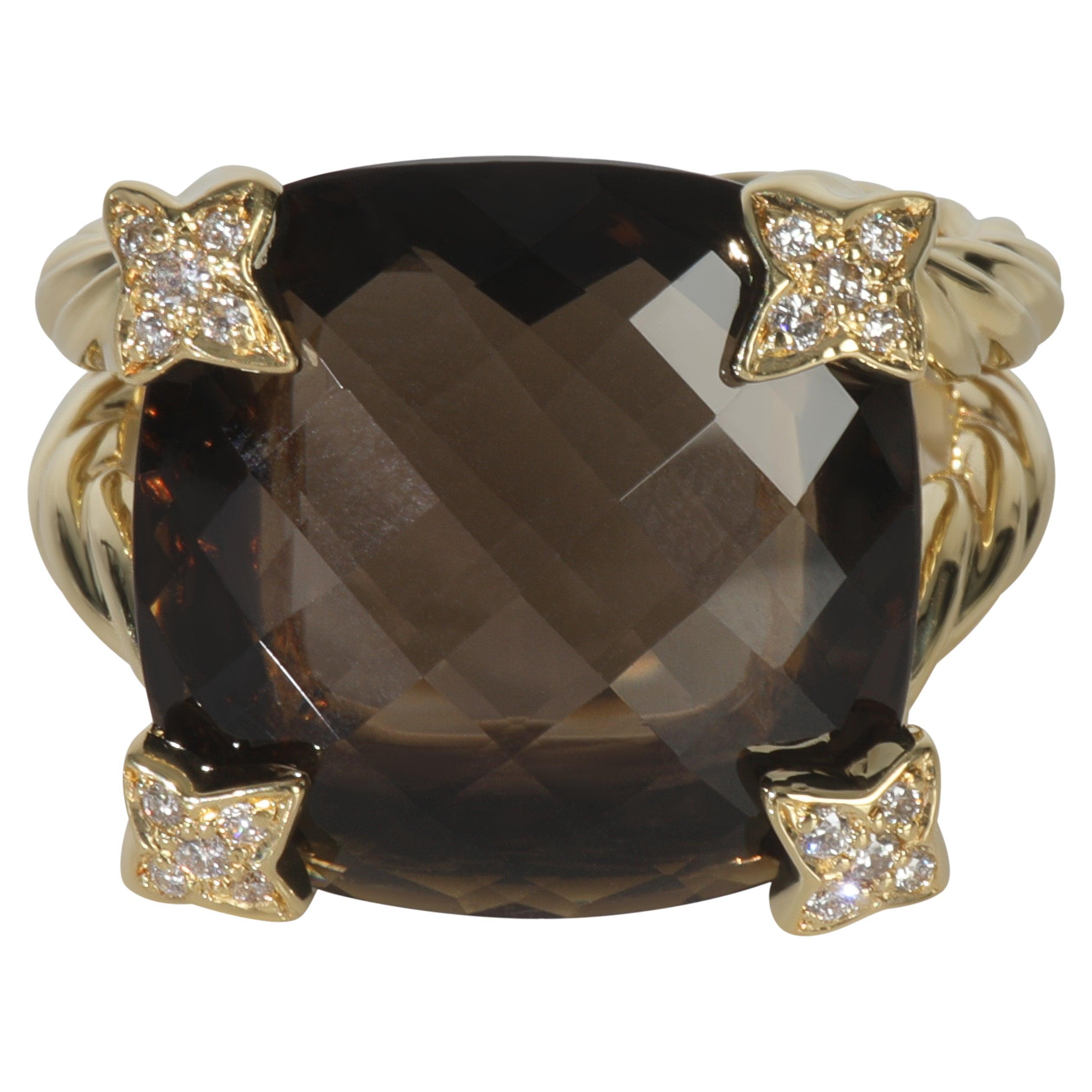 David Yurman Anello in oro giallo con quarzo fumé e diamante On Point