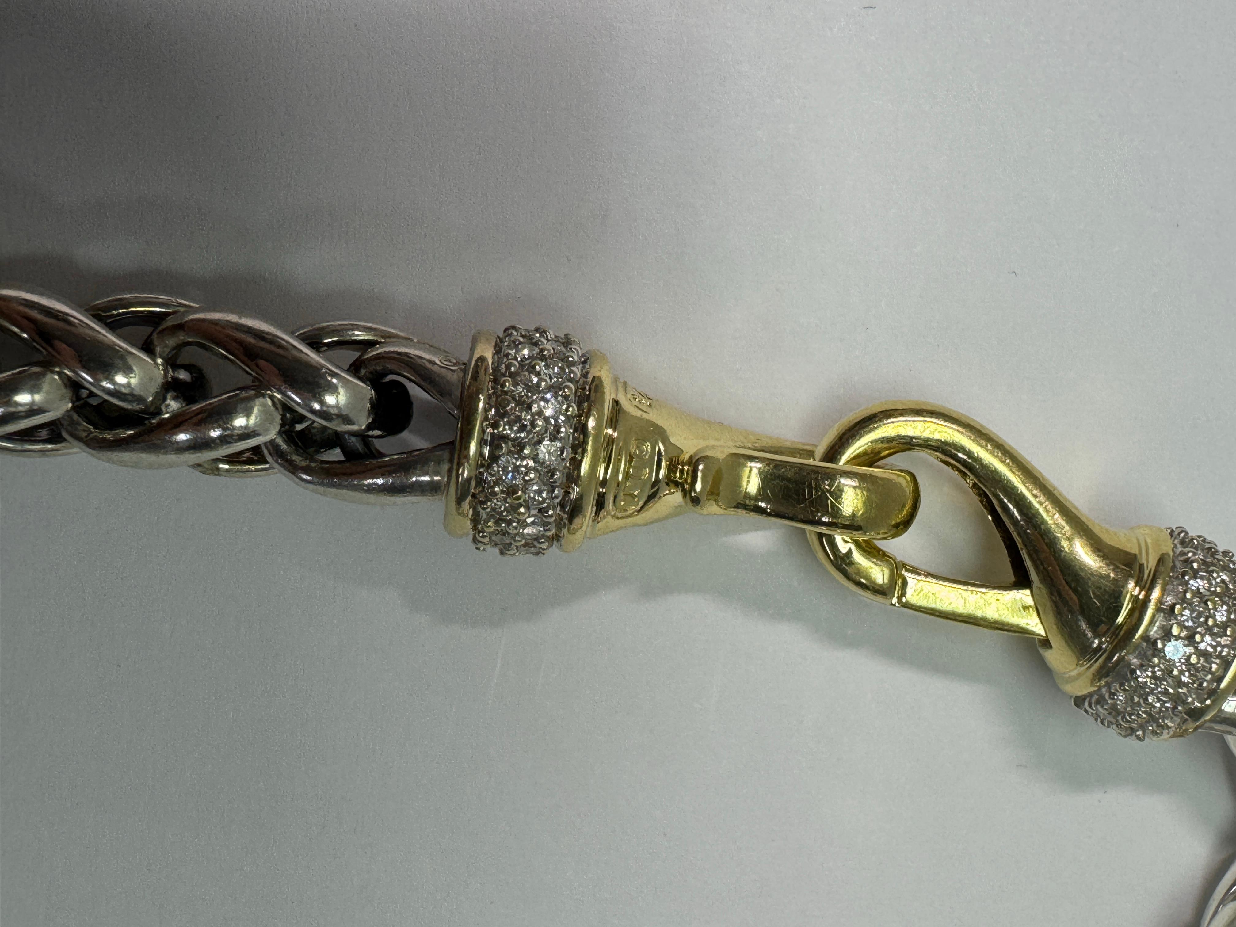 Women's or Men's David Yurman Yellow Gold Sterling Diamond Necklace For Sale