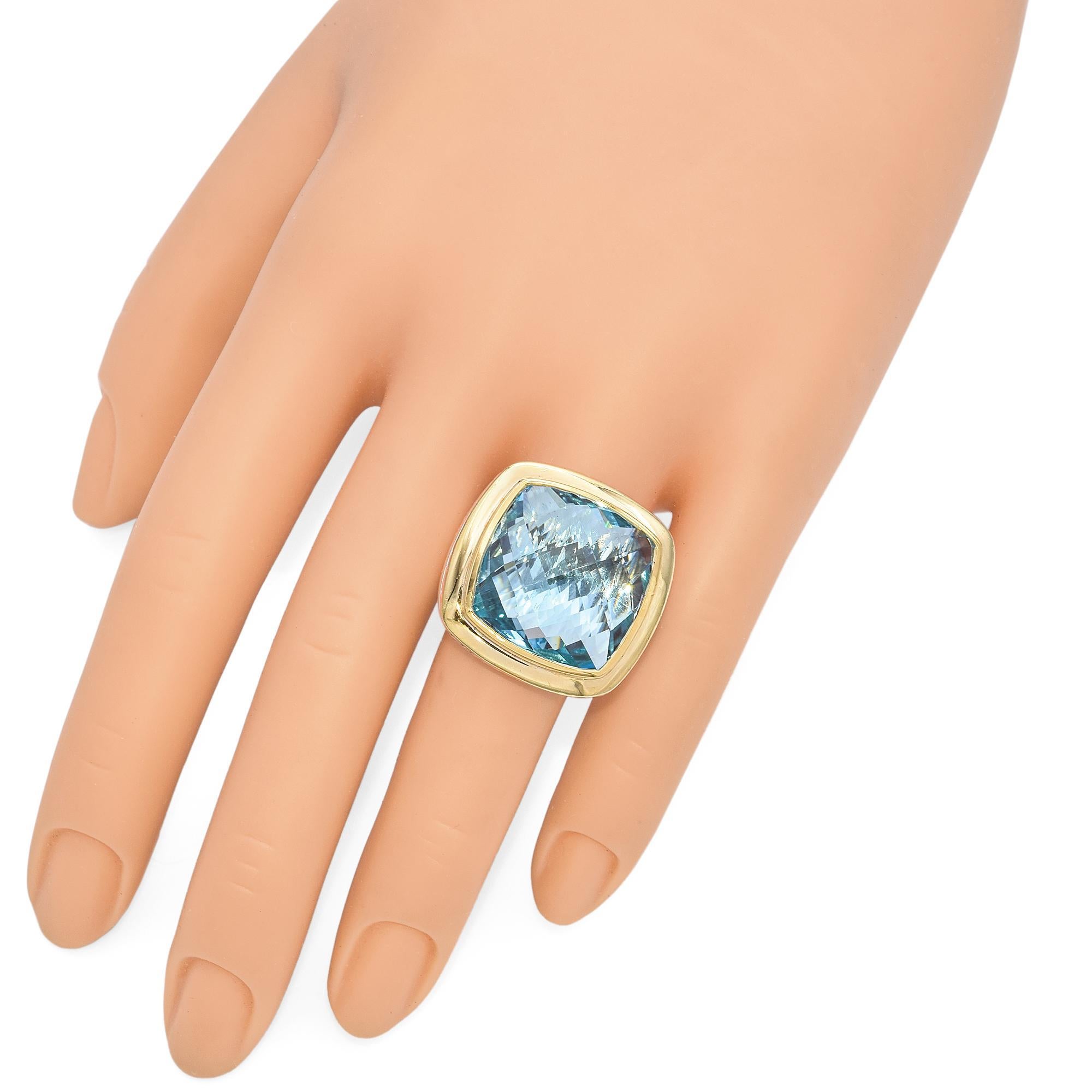 Cushion Cut David Yurman Yellow Gold Sterling Silver Albion Blue Topaz Ring