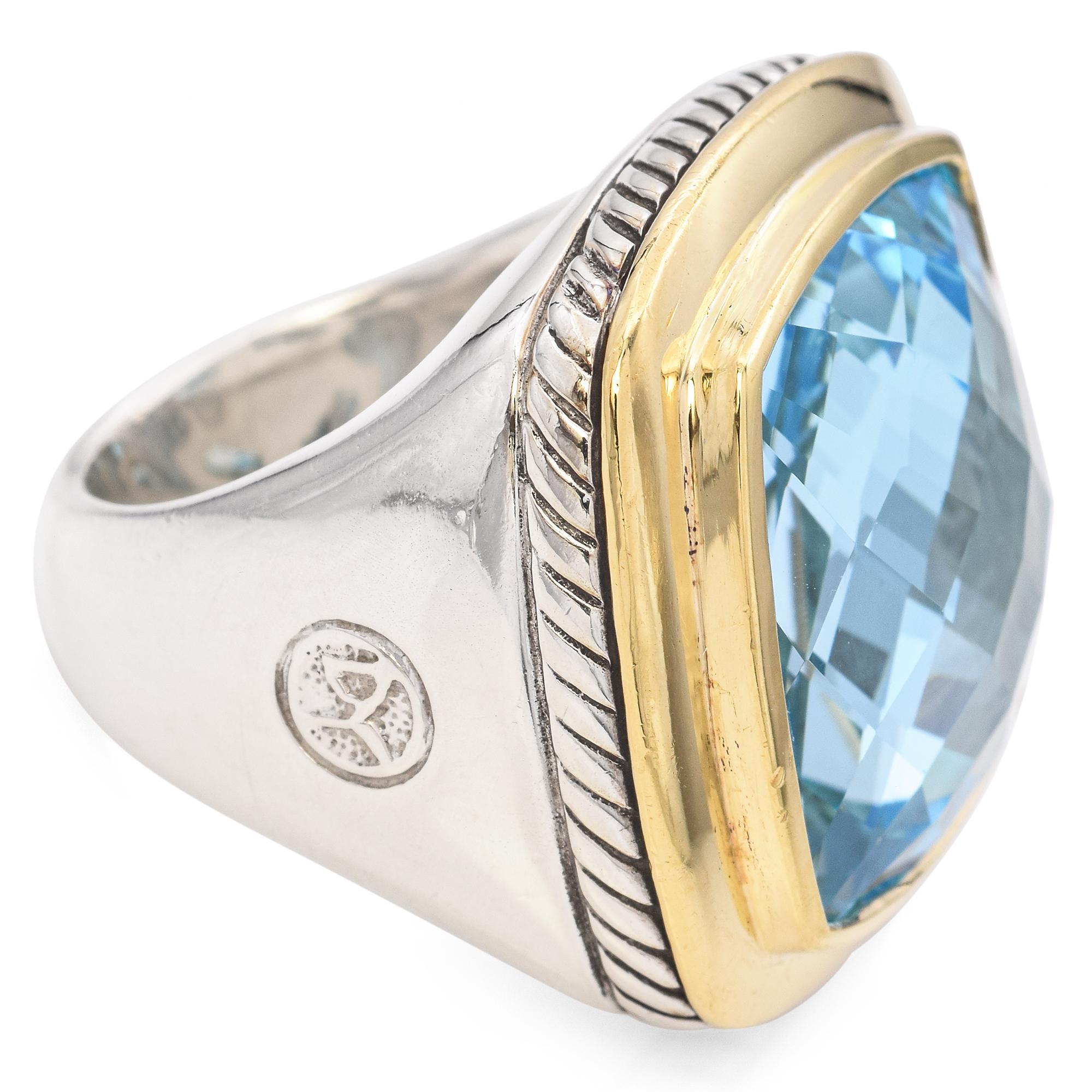 Women's David Yurman Yellow Gold Sterling Silver Albion Blue Topaz Ring