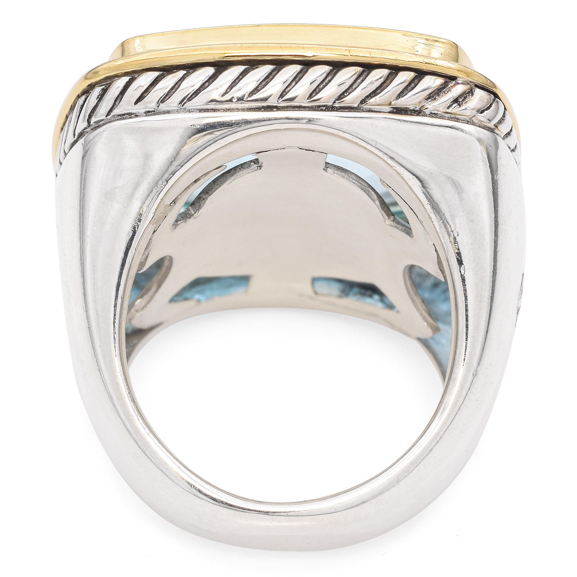 David Yurman Yellow Gold Sterling Silver Albion Blue Topaz Ring 1