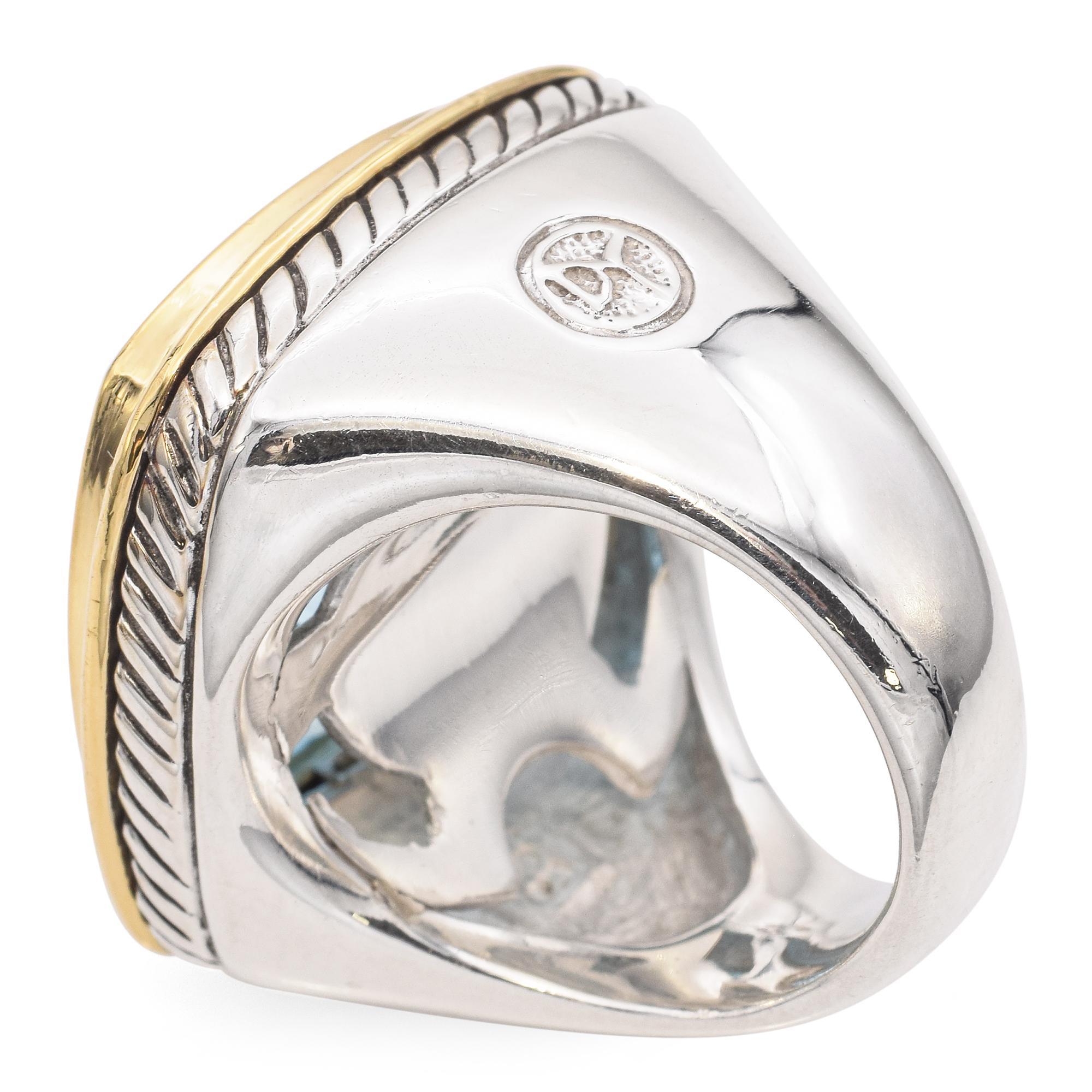 David Yurman Yellow Gold Sterling Silver Albion Blue Topaz Ring 2