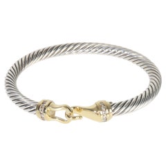 David Yurman Yellow Gold & Sterling Silver Diamond Cable Buckle Bracelet
