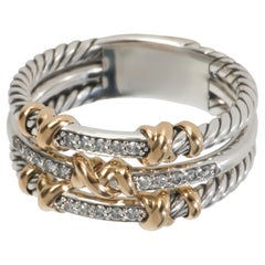 David Yurman Yellow Gold & Sterling Silver Diamond Petite Helena 3 Row Ring