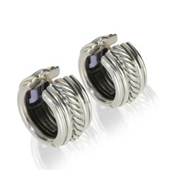 David Yurman Yellow Gold & Sterling Silver Iolite Cable Huggie Earrings