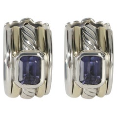 David Yurman Yellow Gold & Sterling Silver Iolite Cable Huggie Earrings