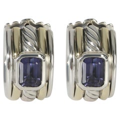 David Yurman Yellow Gold & Sterling Silver Iolite Cable Huggie Earrings