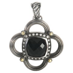 David Yurman Yellow Gold & Sterling Silver Onyx and Diamond Renaissance Enhancer