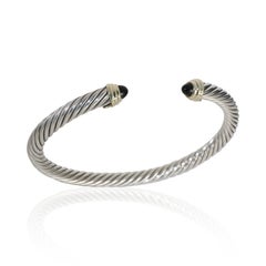 David Yurman Yellow Gold & Sterling Silver Onyx Cable Classic Bracelet