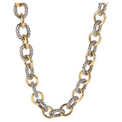 David Yurman Yellow Gold & Sterling Silver  Oval Link Necklace