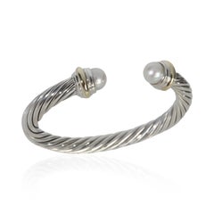David Yurman Yellow Gold & Sterling Silver Pearl Cable Classic Bracelet