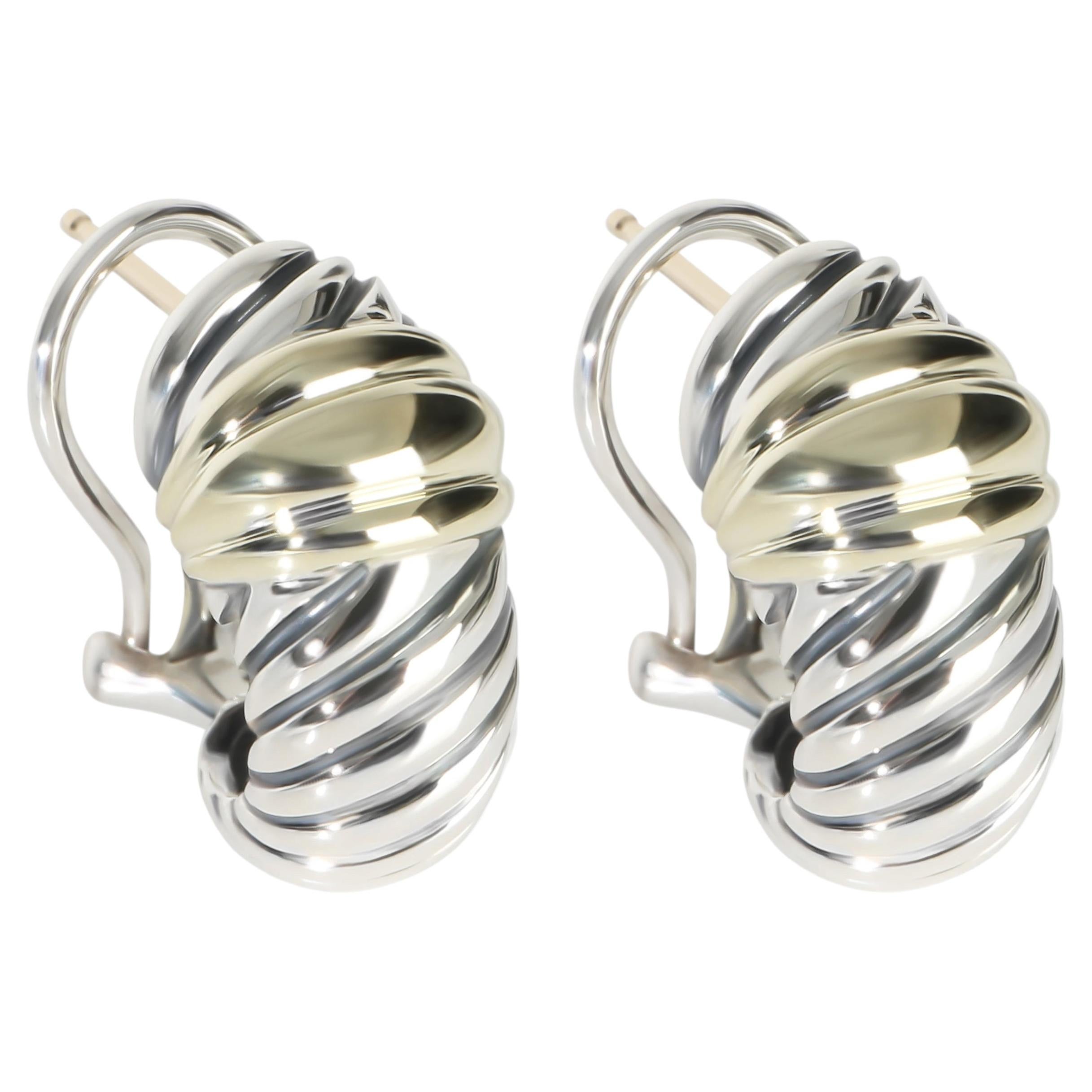 David Yurman Yellow Gold & Sterling Silver  Shrimp Earrings For Sale