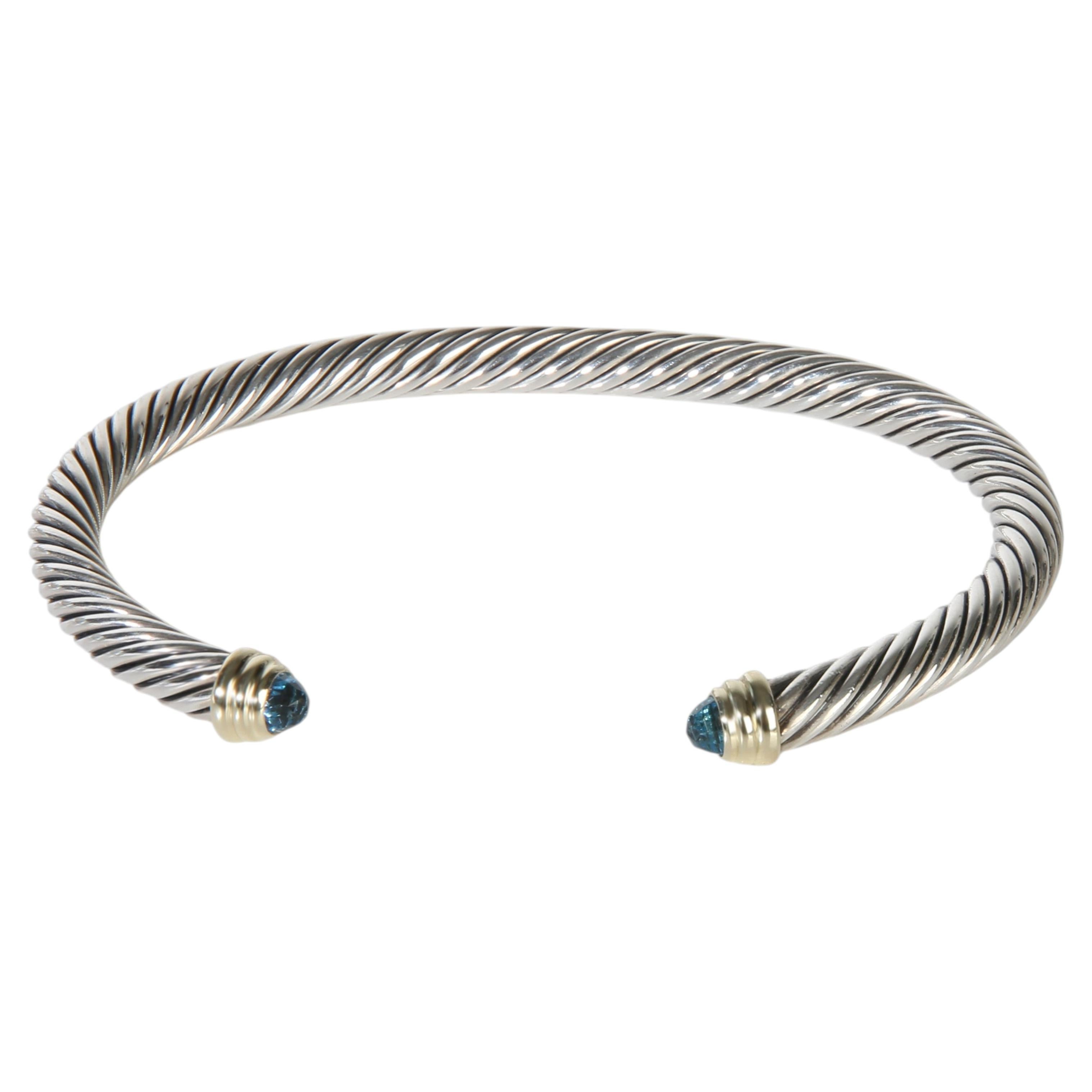 David Yurman Yellow Gold & Sterling Silver Topaz Cable Classic Bracelet For Sale