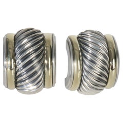 David Yurman Yellow Gold & Sterling Silver  Vintage Cable Hoop Earrings