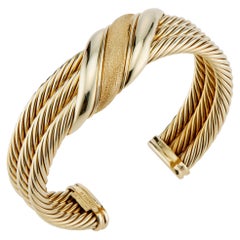 Retro David Yurman Yellow Gold Triple Cable Band Cuff Bracelet 