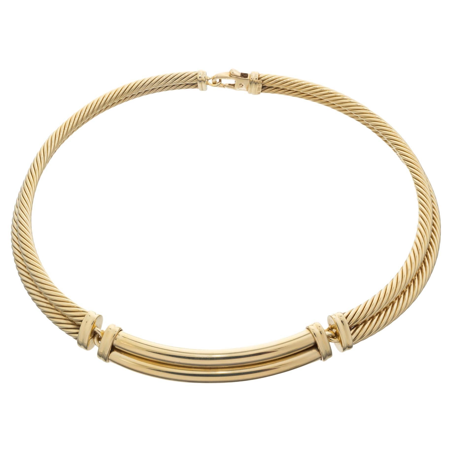 David Yurman Yellow Gold Two Row Twisted Cable Necklace  For Sale