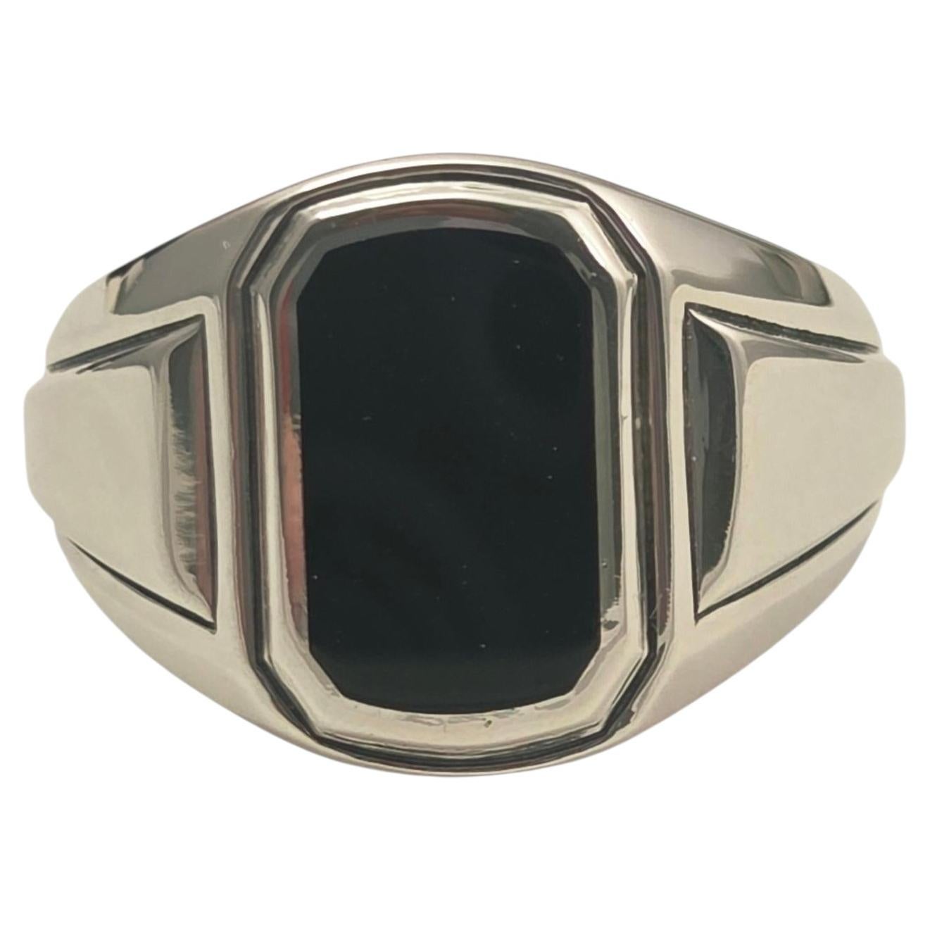 Anillo de sello de ónice negro de plata de ley para hombre David Yurman, tamaño 13 #24159