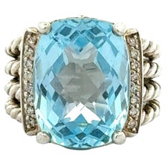 David Yurmin Wheaton Blue Topaz Diamond Sterling Silver Cocktail Ring