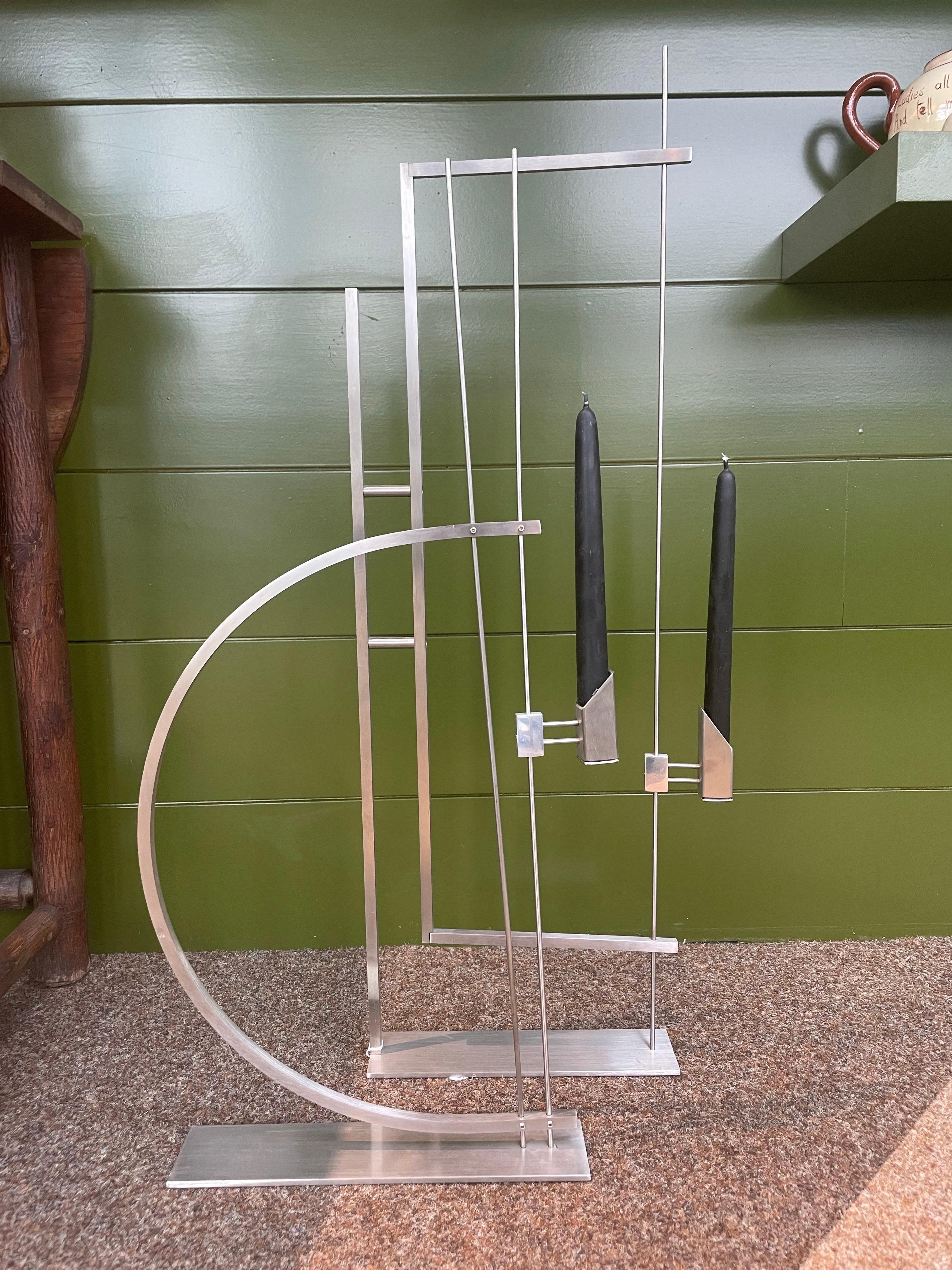 Fine XX secolo David Zelman Candelabri scultorei in acciaio inossidabile, circa 1980 in vendita