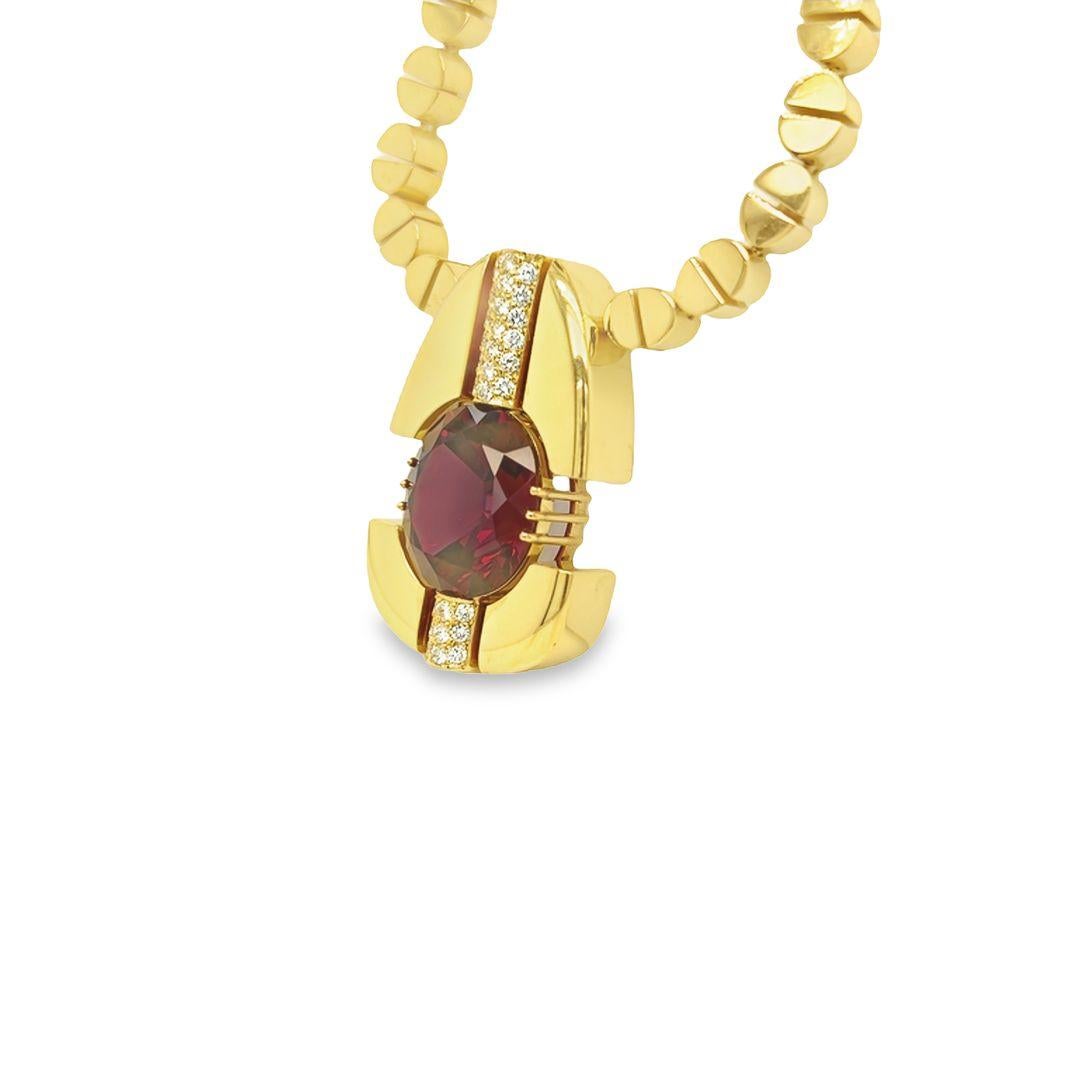 Contemporary David Zoltan 18 Karat Yellow Gold Oval Rhodolite Garnet and Diamond Necklace For Sale