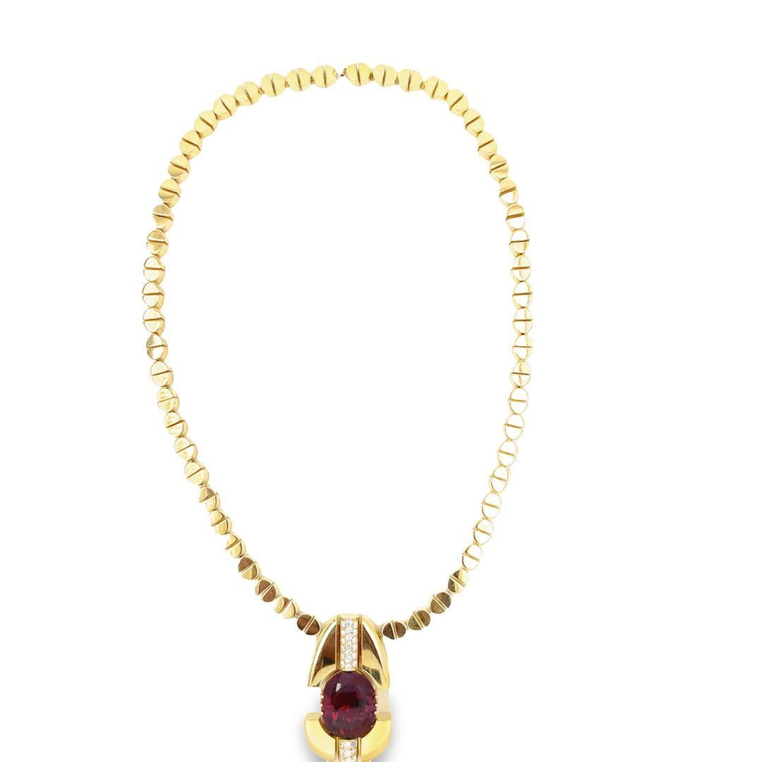 David Zoltan 18 Karat Yellow Gold Oval Rhodolite Garnet and Diamond Necklace For Sale 1