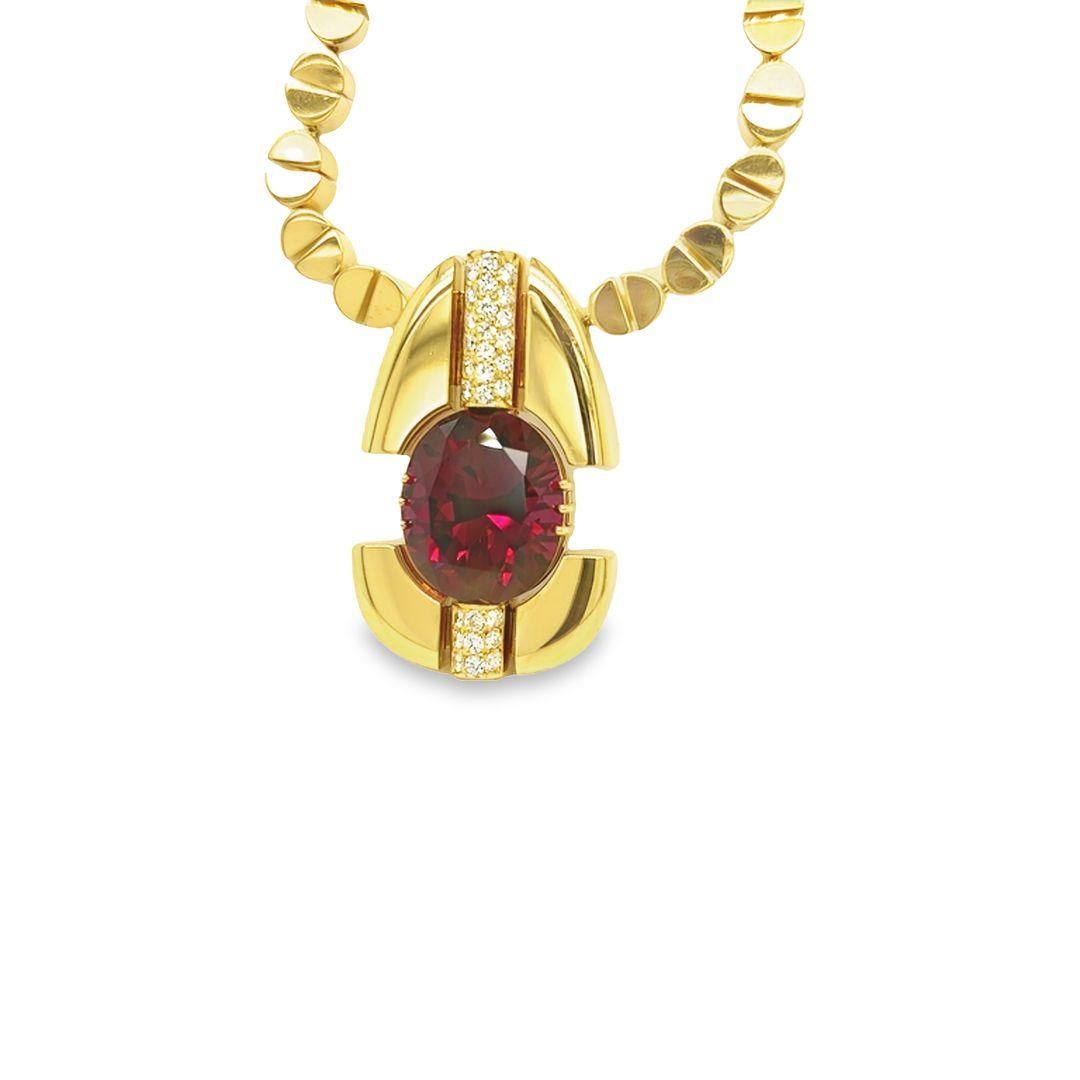 David Zoltan 18 Karat Yellow Gold Oval Rhodolite Garnet and Diamond Necklace For Sale 2