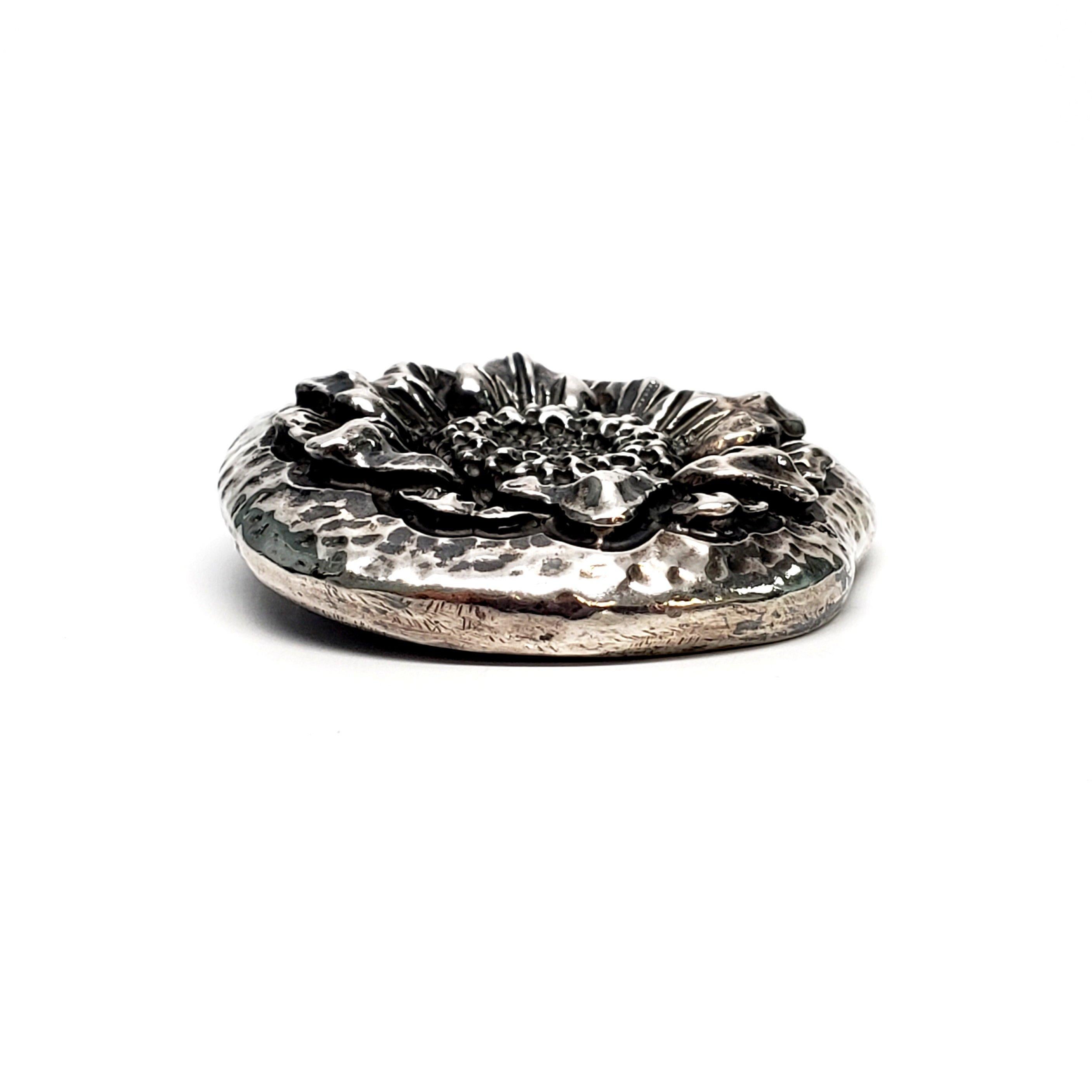 Davide Bigazzi Oxidized Sterling Silver Repoussed and Chased Flower Pendant In Good Condition In Washington Depot, CT
