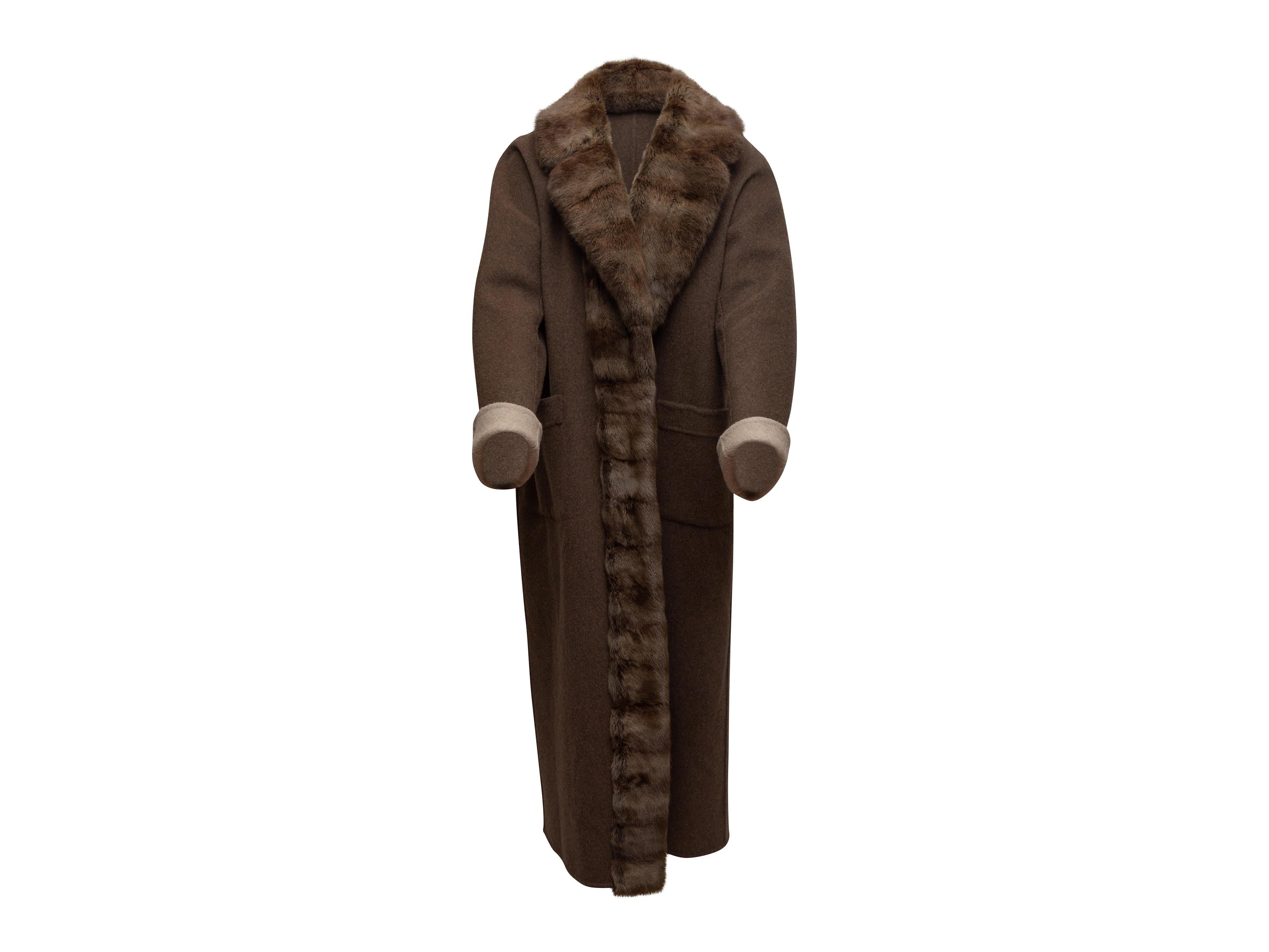 Black Davide Cenci Brown Cashmere Fur-Trimmed Coat