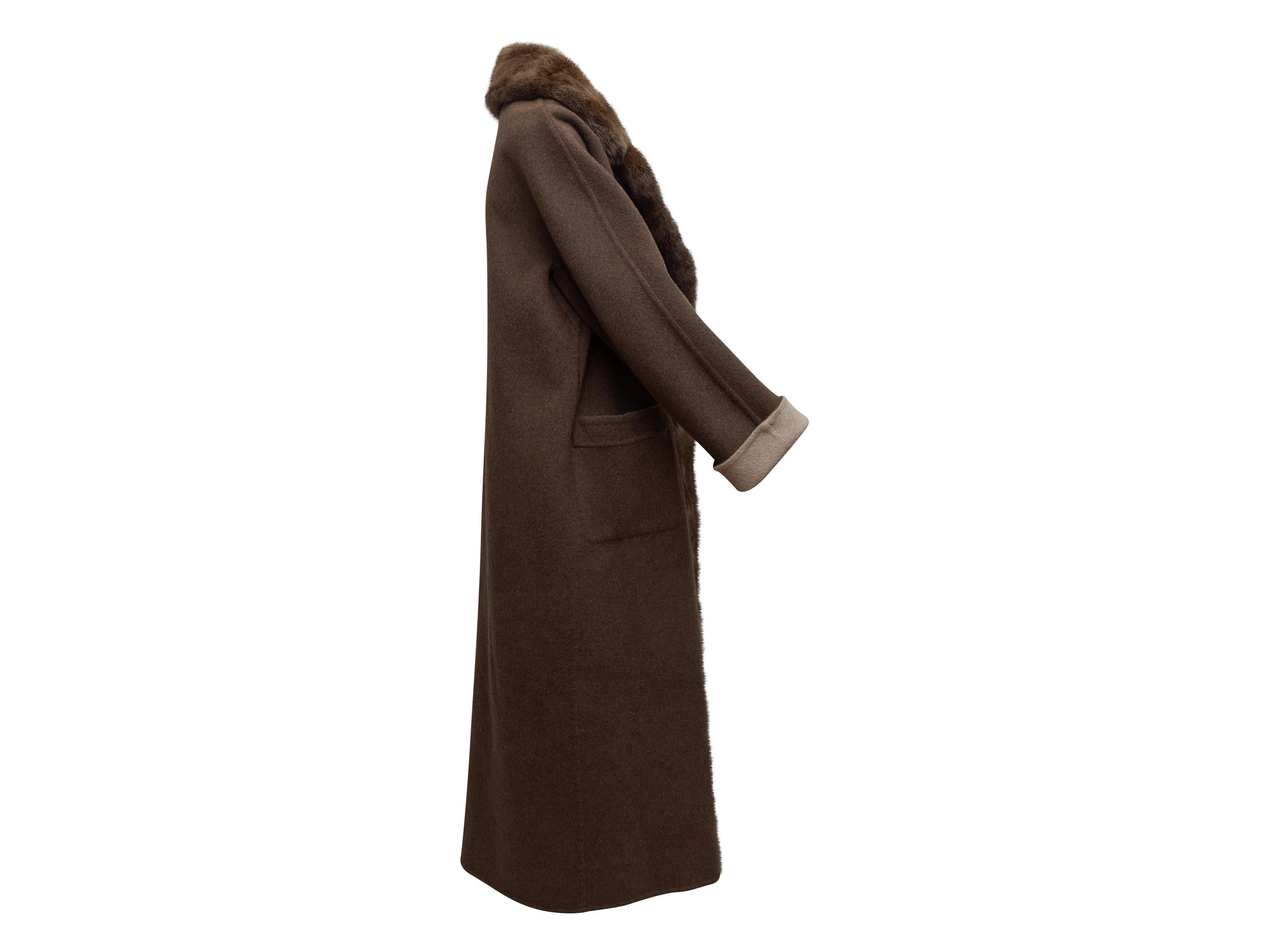 Davide Cenci Brown Cashmere Fur-Trimmed Coat In Good Condition In New York, NY