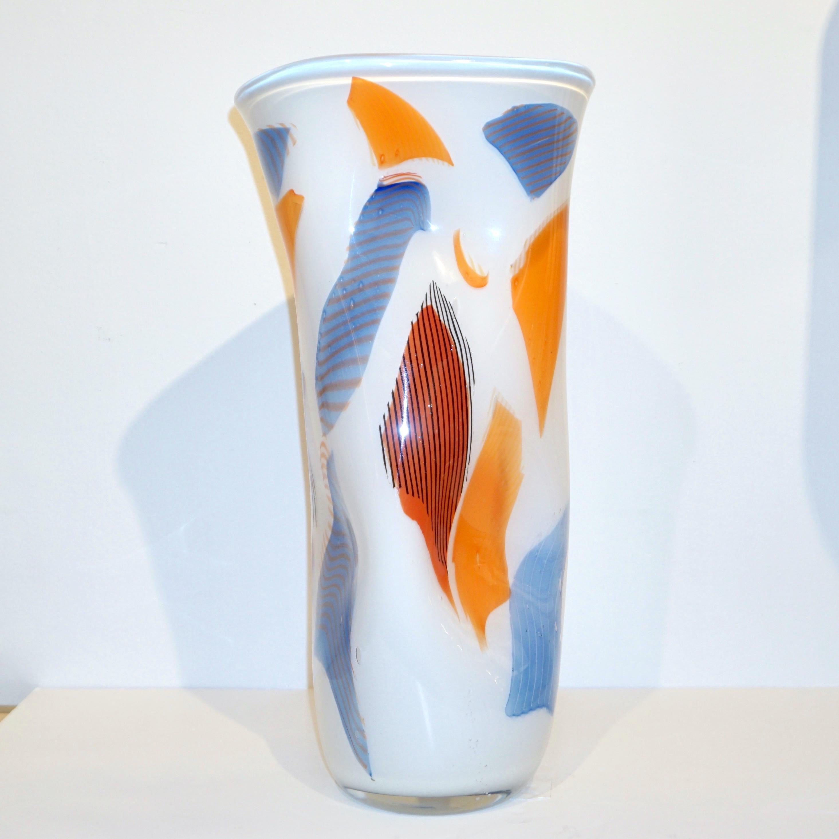 Davide Donà Italian Large Free-Form White Orange Red Blue Murano Art Glass Vase 5