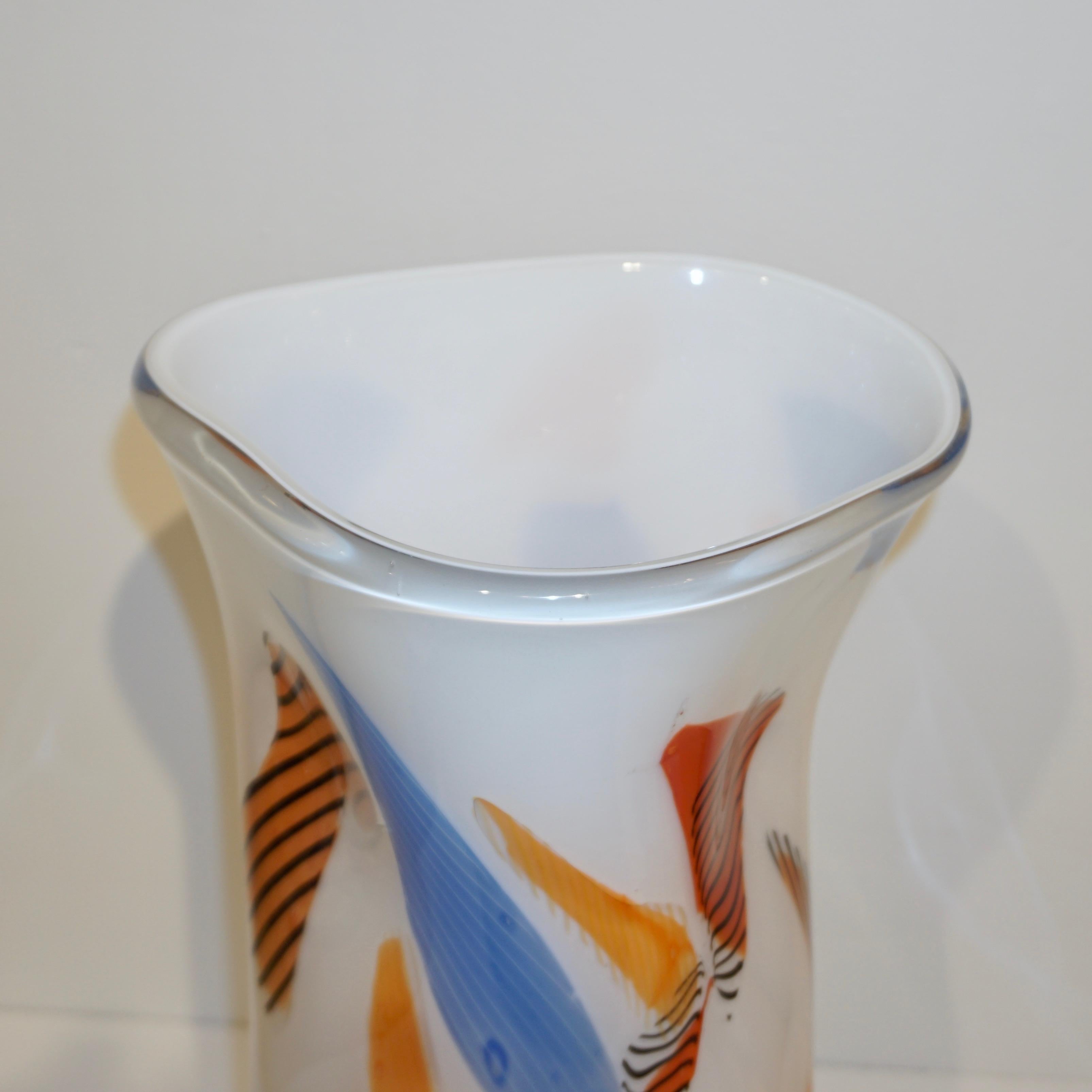 Post-Modern Davide Donà Italian Large Free-Form White Orange Red Blue Murano Art Glass Vase