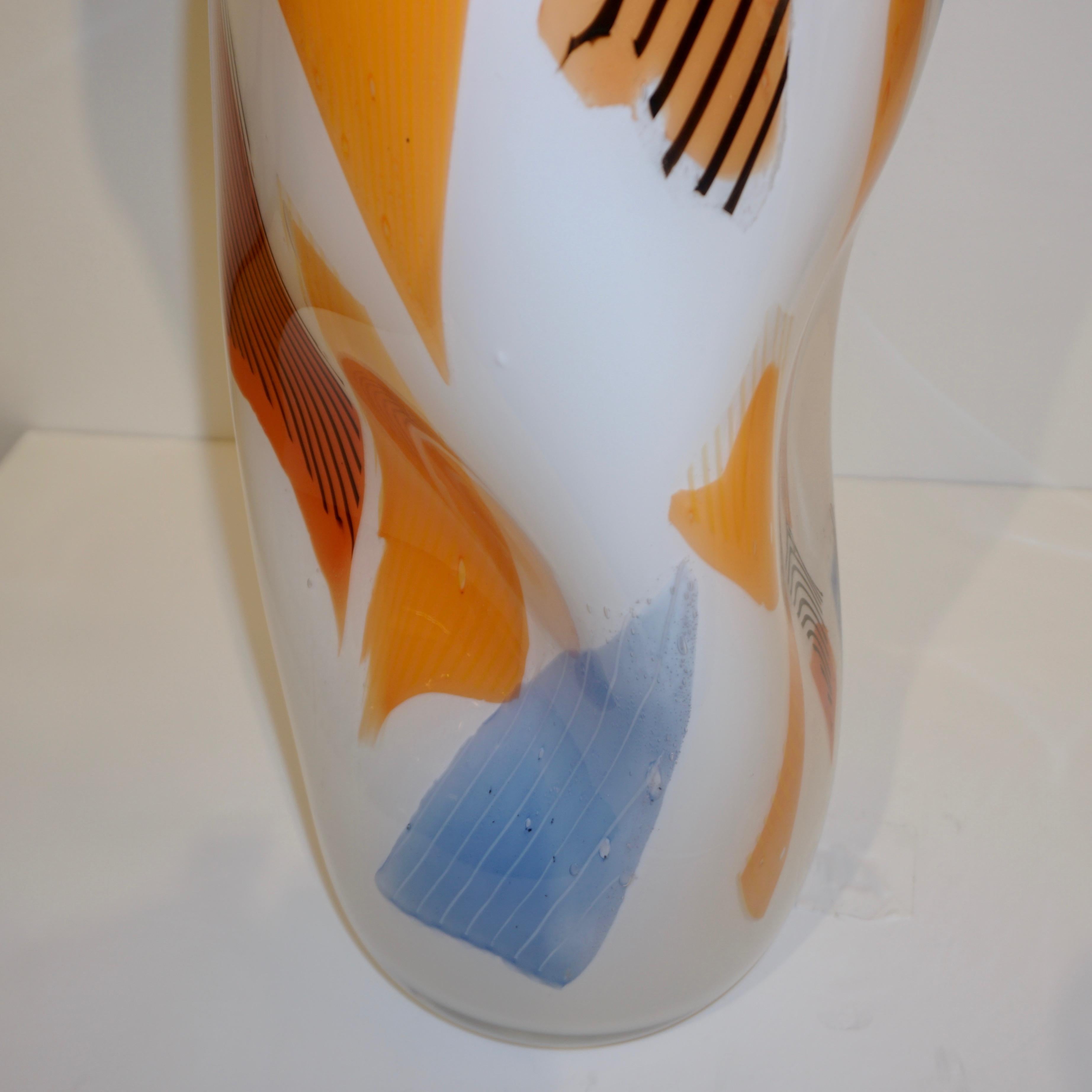 Davide Donà Italian Large Free-Form White Orange Red Blue Murano Art Glass Vase 3