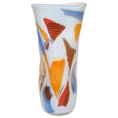 Davide Donà Italian Large Free-Form White Orange Red Blue Murano Art Glass Vase
