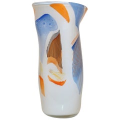 Davide Dona Italian Monumental Freeform White Orange Red Murano Art Glass Vase