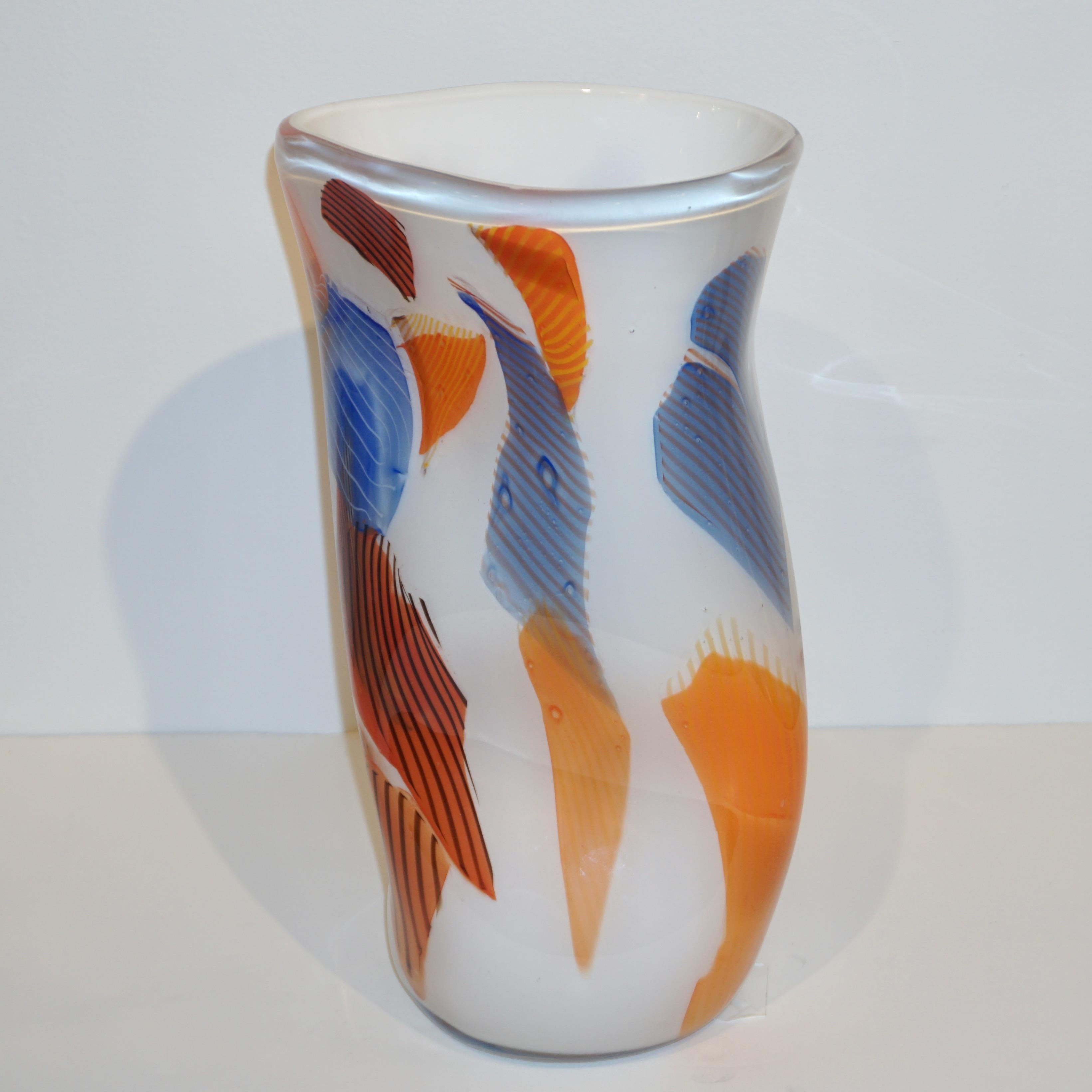 Organic Modern Davide Dona Small Free-Form White Orange Red Blue Murano Art Glass Vase