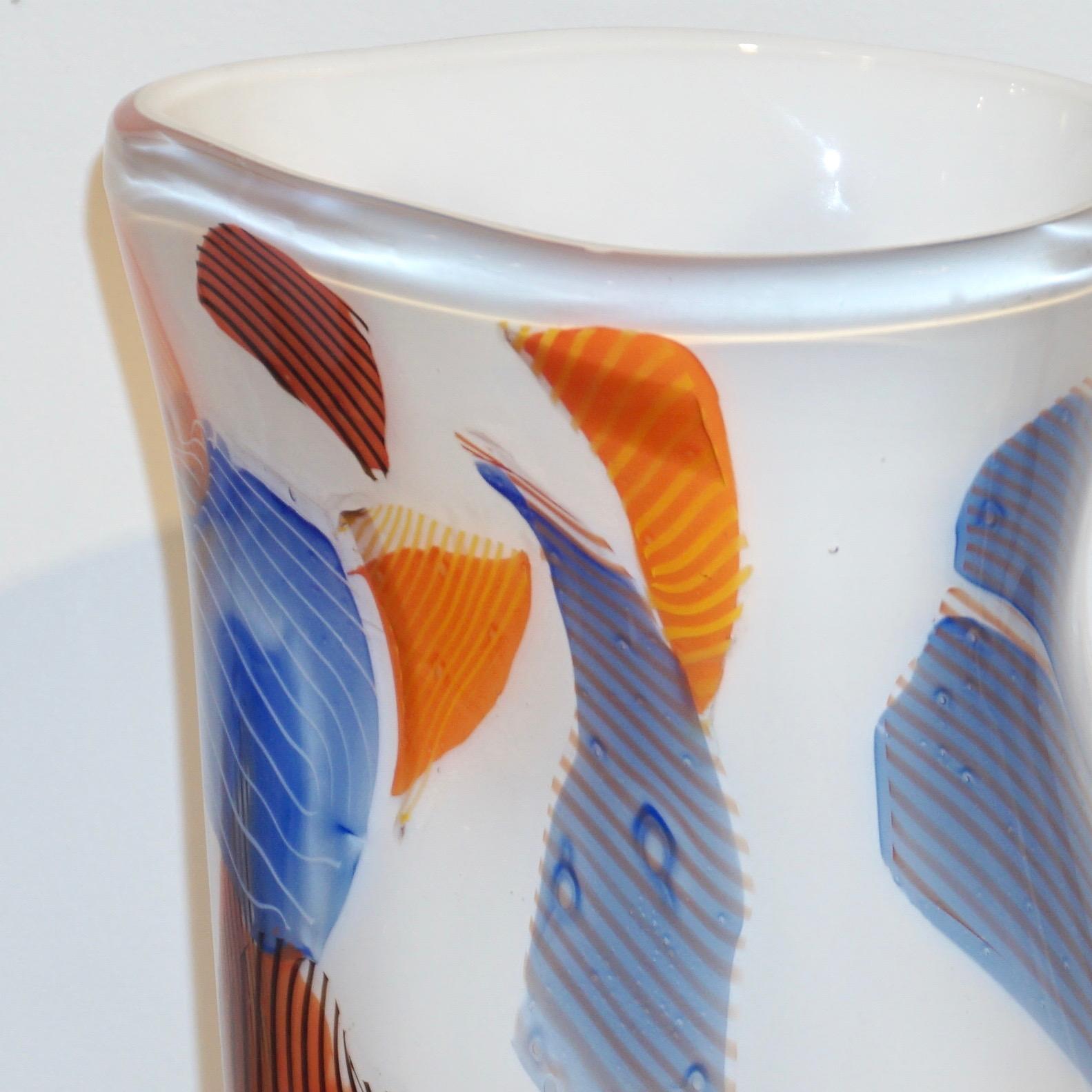 Davide Dona Small Free-Form White Orange Red Blue Murano Art Glass Vase In Excellent Condition In New York, NY