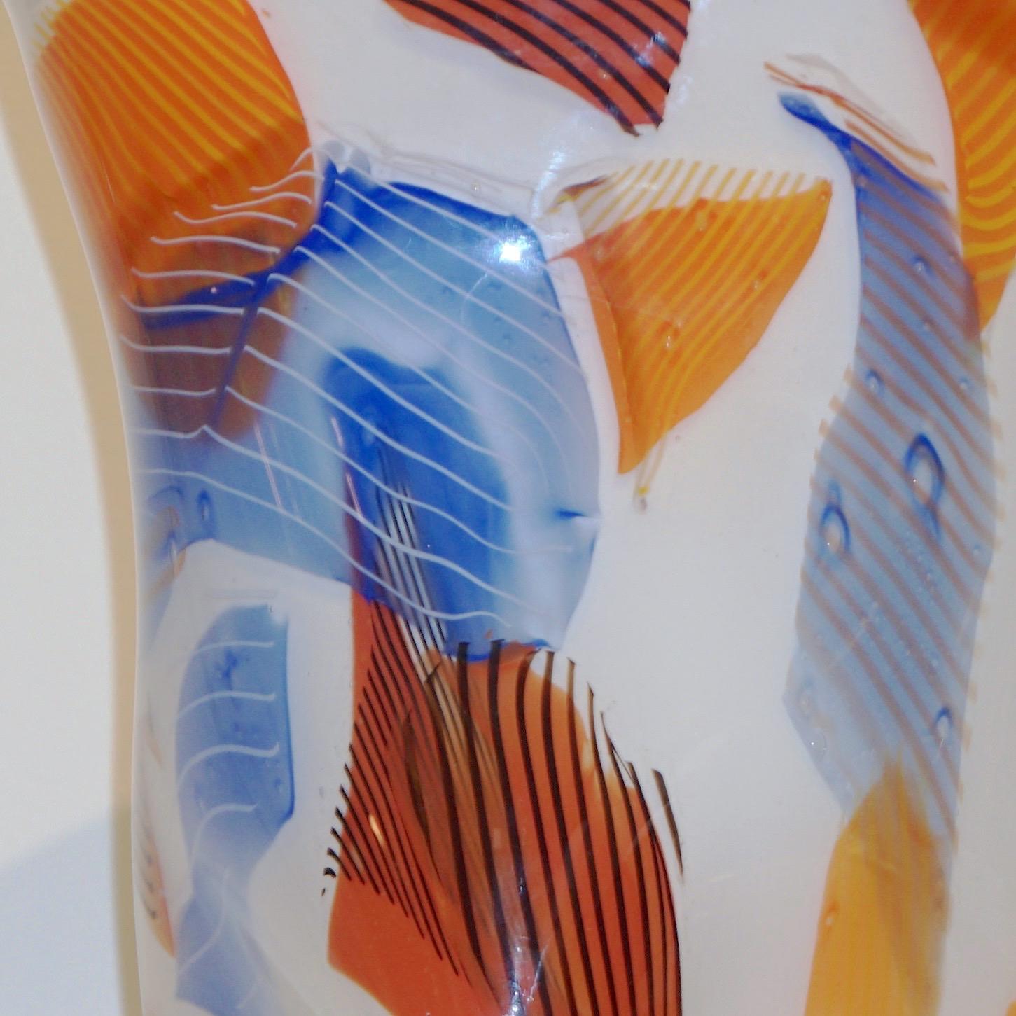 Contemporary Davide Dona Small Free-Form White Orange Red Blue Murano Art Glass Vase