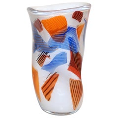 Davide Dona Small Free-Form White Orange Red Blue Murano Art Glass Vase