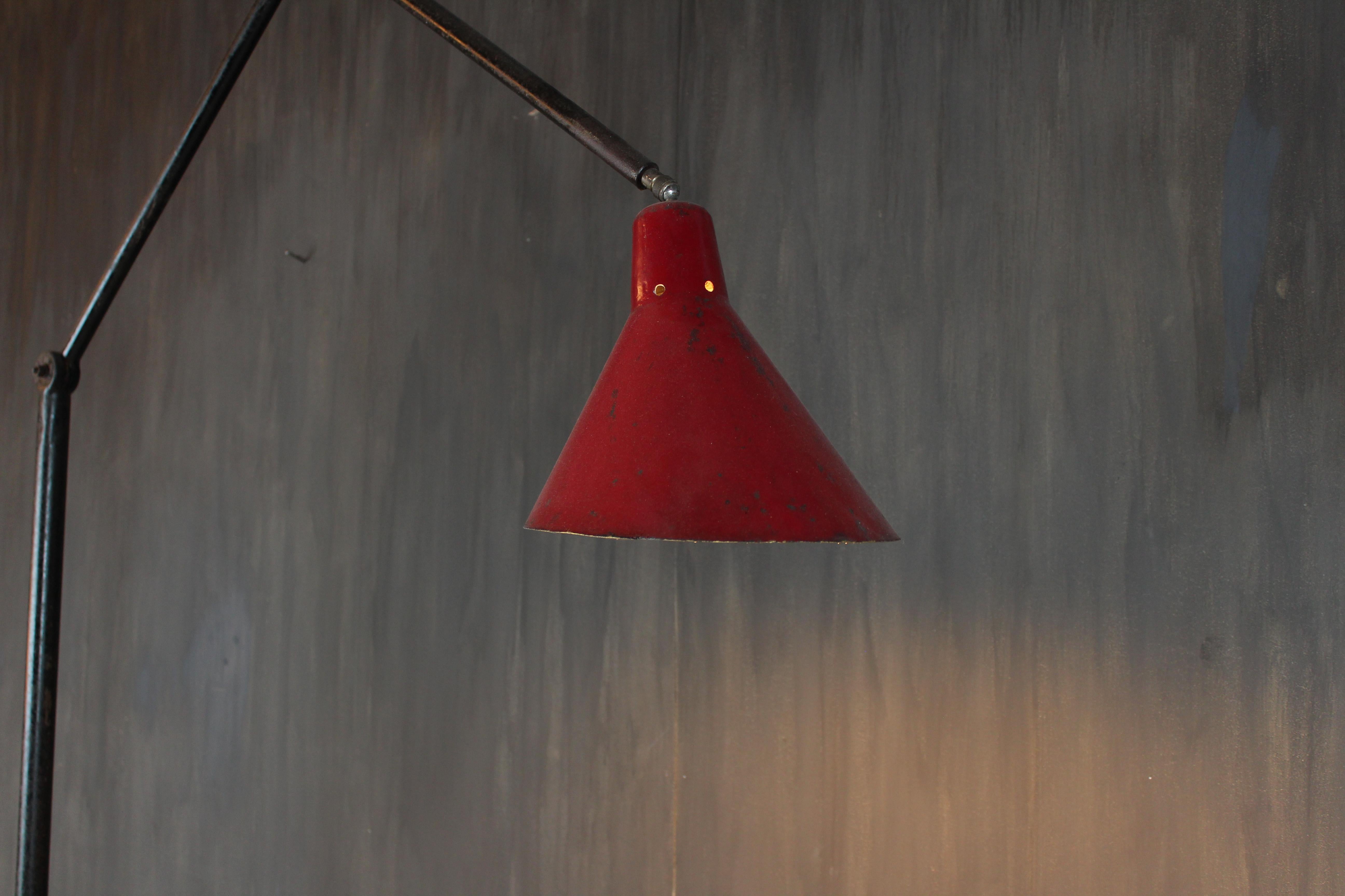 Mid-Century Modern Davide Moretto “Cappuccetto Rosso” Floor Lamp in Cast Iron with Red Shade, Italy For Sale