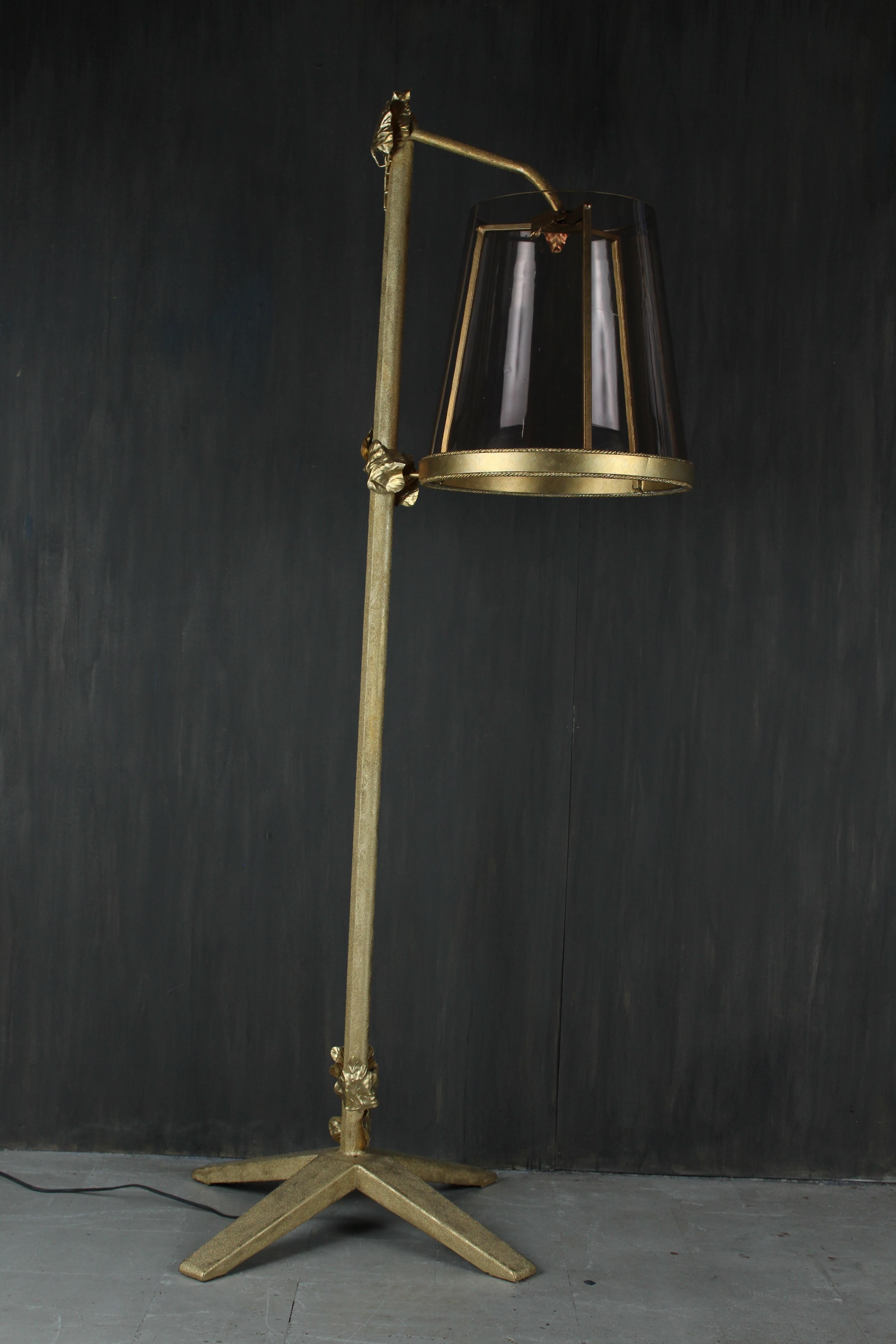 Organic Modern Davide Moretto “Distacco” Floor Lamp in Gilded Cast Iron and Murano Glass, Italy For Sale