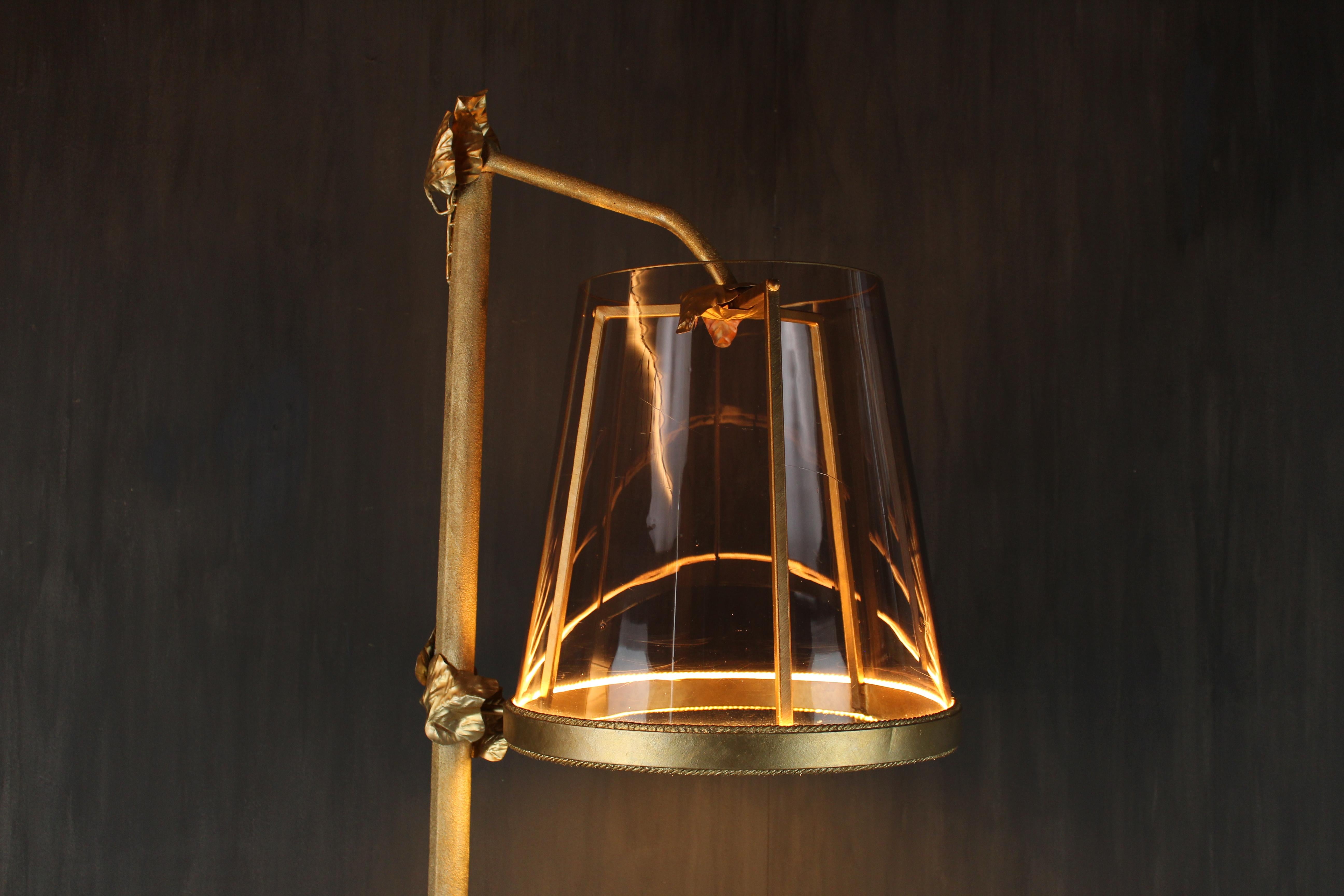 Italian Davide Moretto “Distacco” Floor Lamp in Gilded Cast Iron and Murano Glass, Italy For Sale