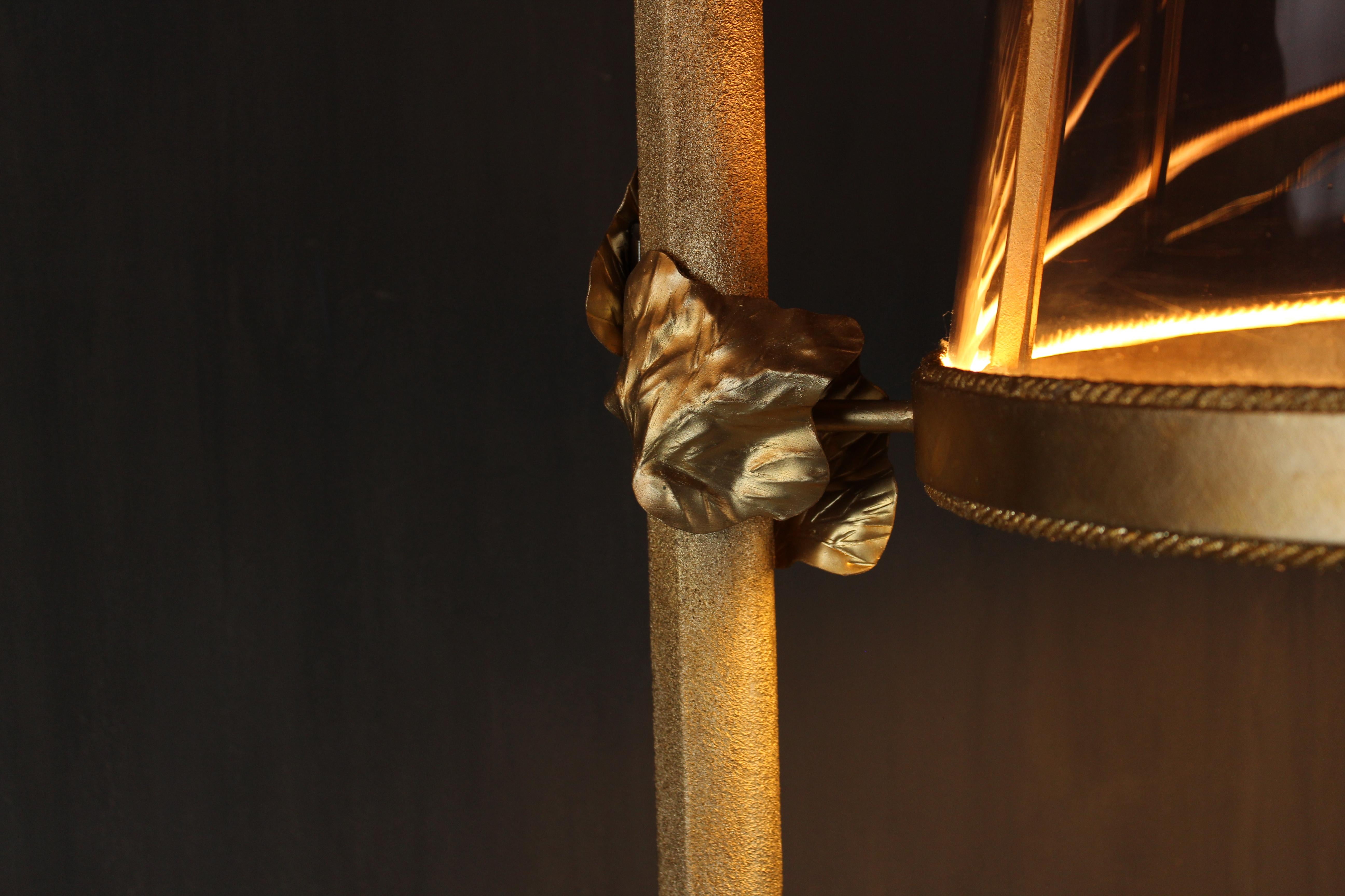 Contemporary Davide Moretto “Distacco” Floor Lamp in Gilded Cast Iron and Murano Glass, Italy For Sale