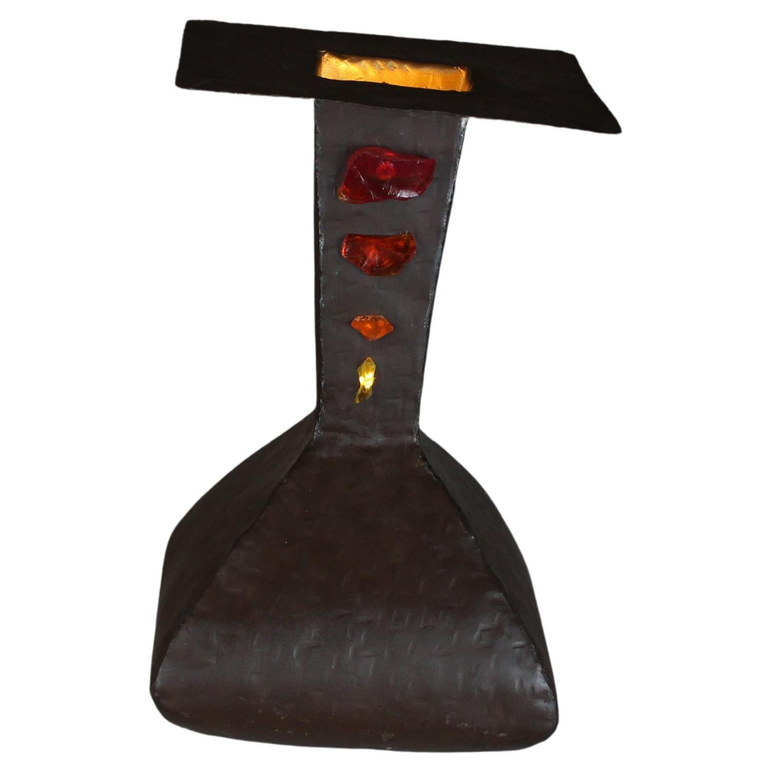 David Moretto Figlio Lampada da tavolo in acciaio corten con intarsi in vetro di Murano, Italia