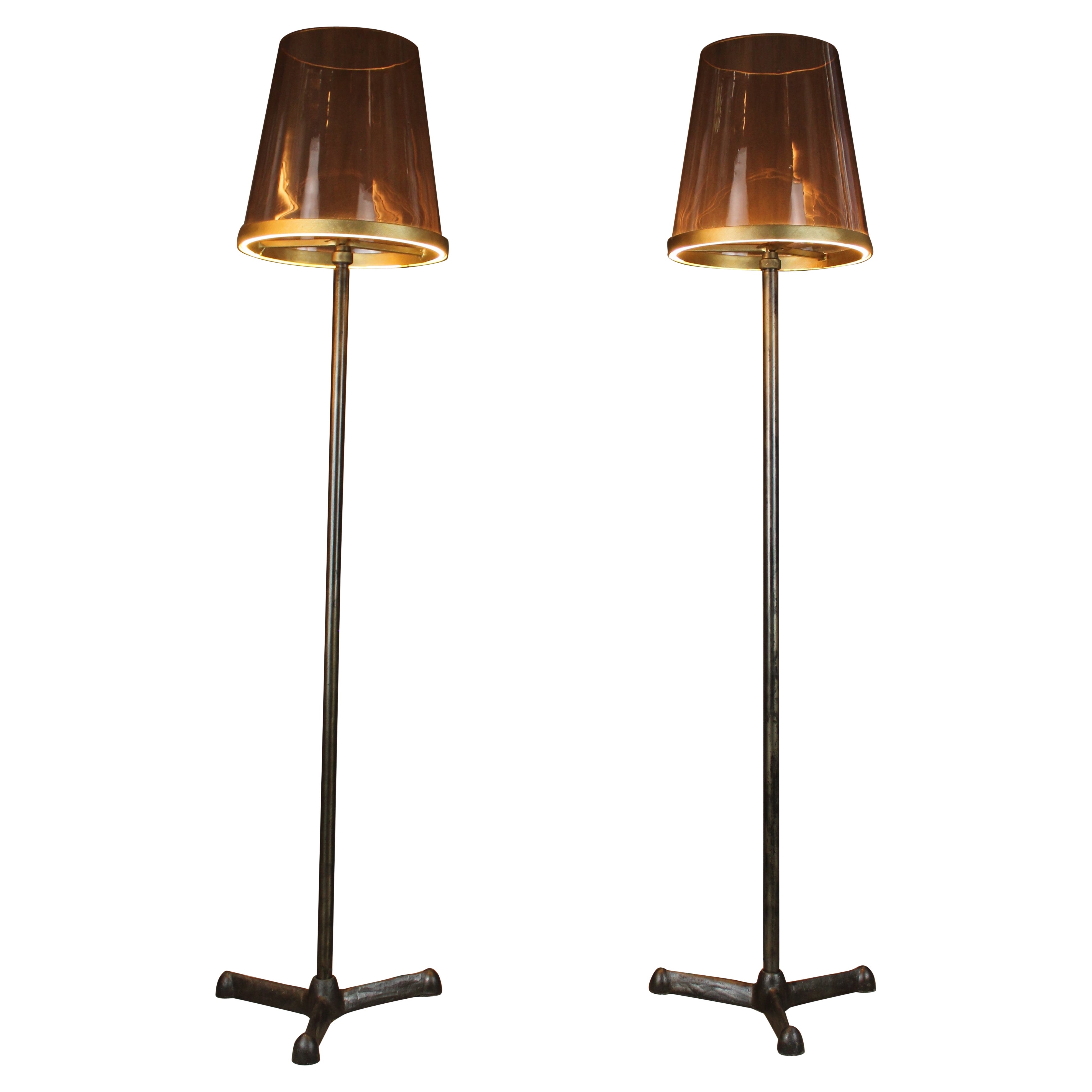 Davide Moretto “Gemelli di Ghisa” Murano Glass and Cast Iron Floor Lamps, Italy