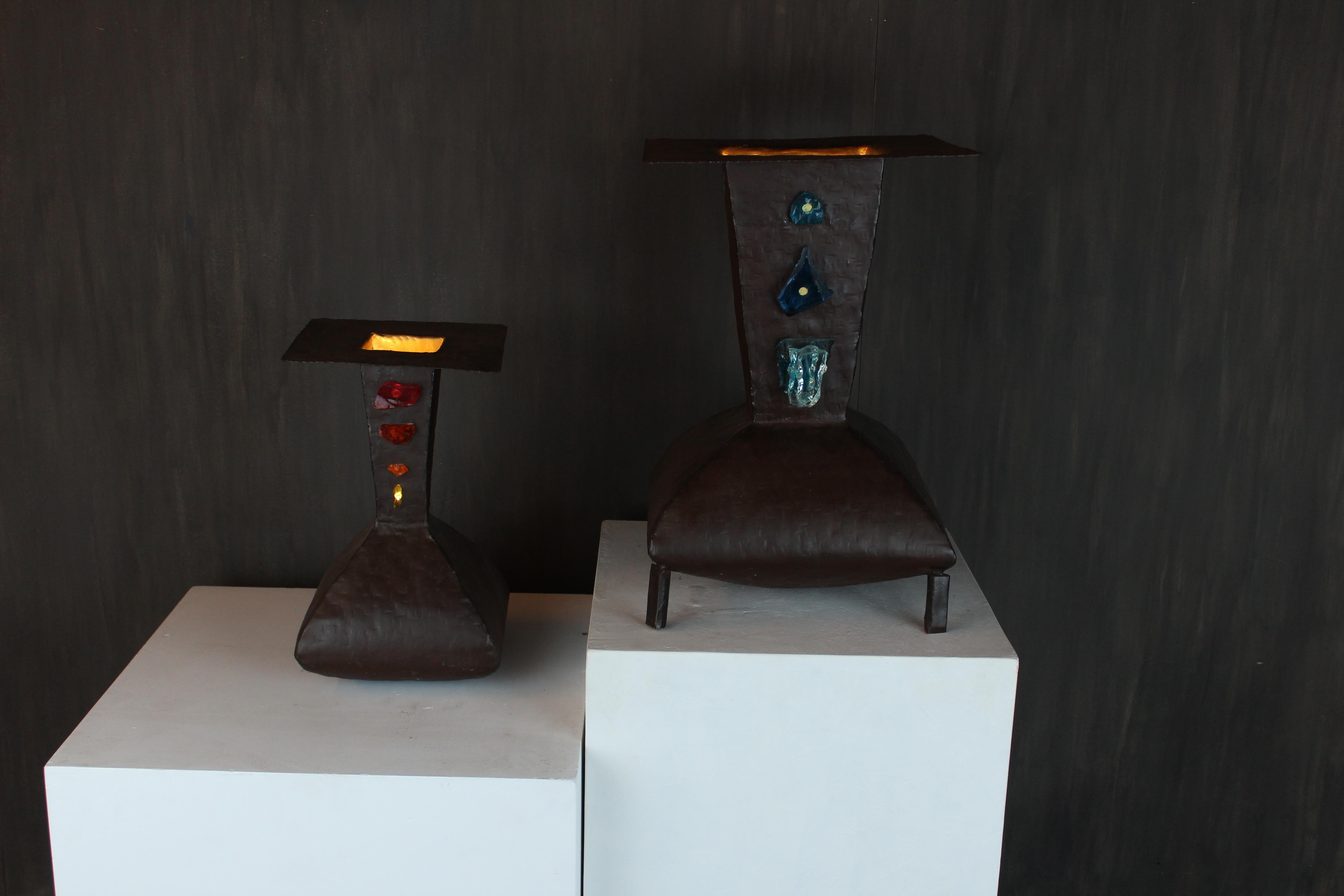 David Moretto Padre Lampada da tavolo in acciaio corten con intarsi in vetro di Murano, Italia in vendita 2