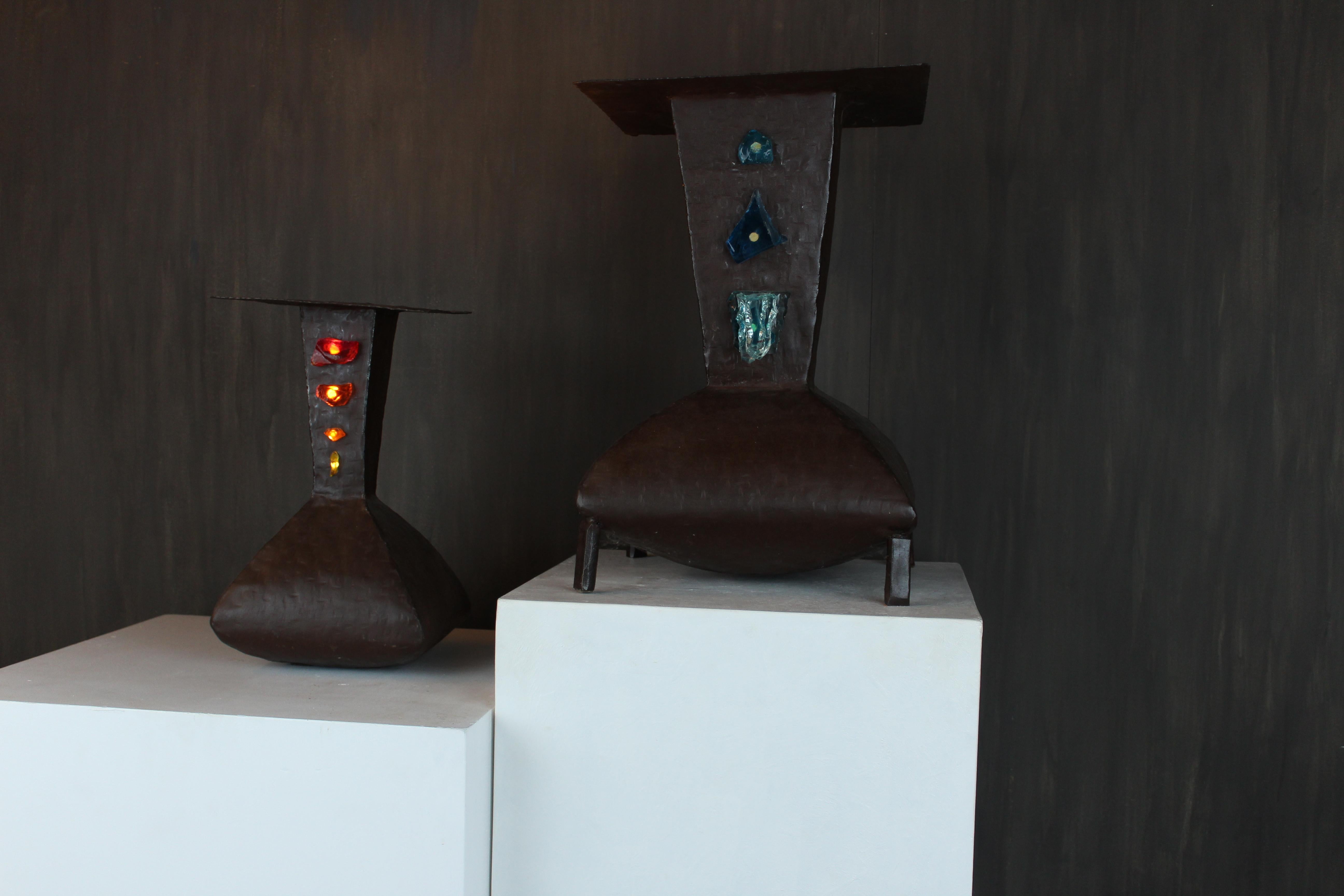 David Moretto Padre Lampada da tavolo in acciaio corten con intarsi in vetro di Murano, Italia in vendita 1